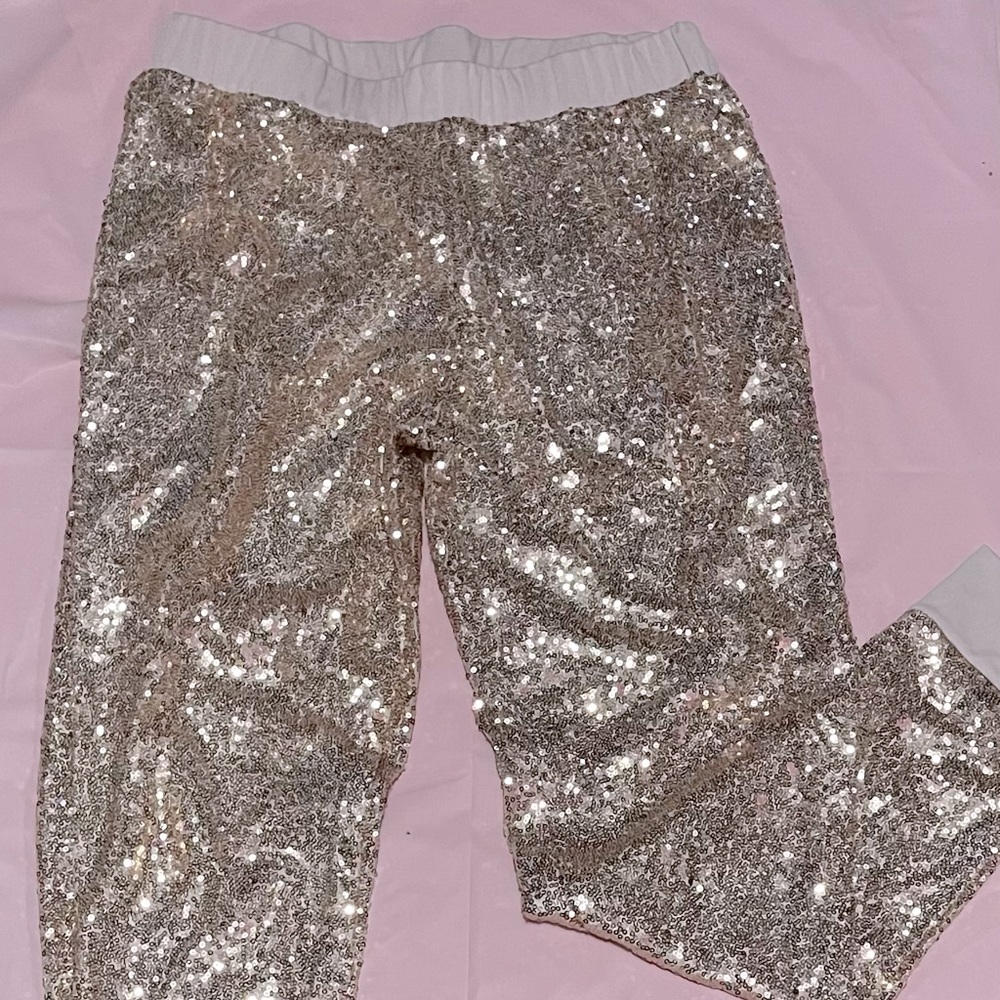 Rose gold sequin joggers